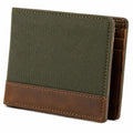 Portefeuille pliant 12 x 9.5 cm toile vert kaki et aspect cuir marron style décontracté