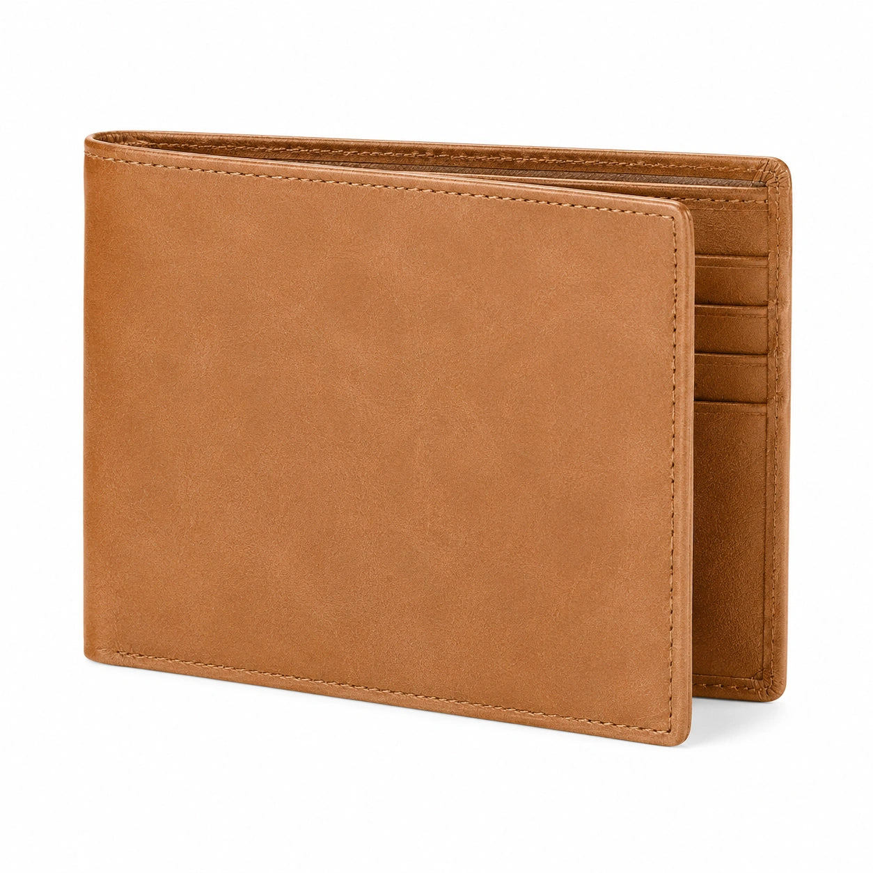 Portefeuille homme 11.5 x 9 x 1.5 cm en similicuir camel pliant avec rangements pour cartes