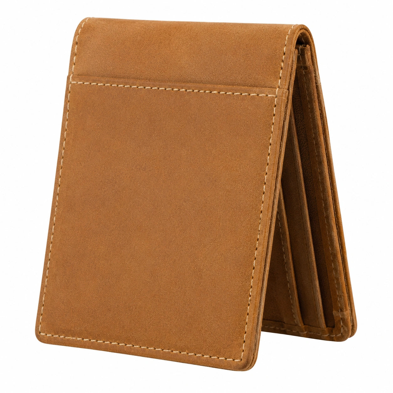 Portefeuille pliant 11 × 9 × 2 cm en cuir marron compact