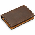 Portefeuille pliant 11.5 x 9.5 x 1.5 cm en cuir brun classique pour cartes et billets