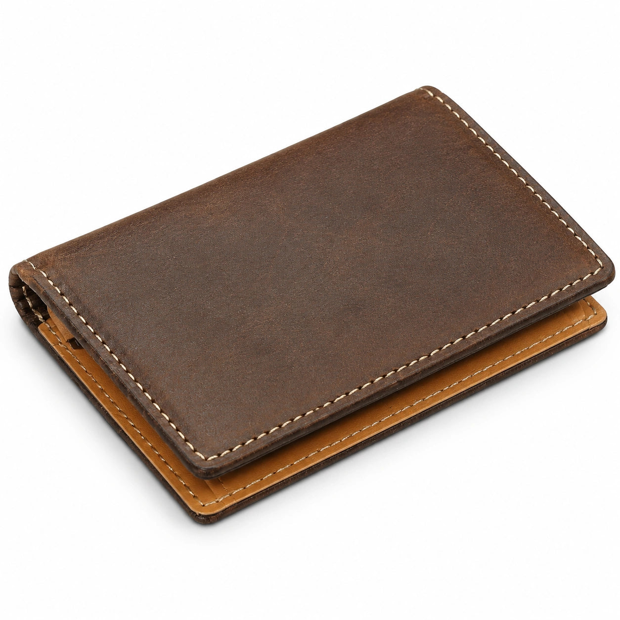 Portefeuille pliant 11.5 x 9.5 x 1.5 cm en cuir brun classique pour cartes et billets