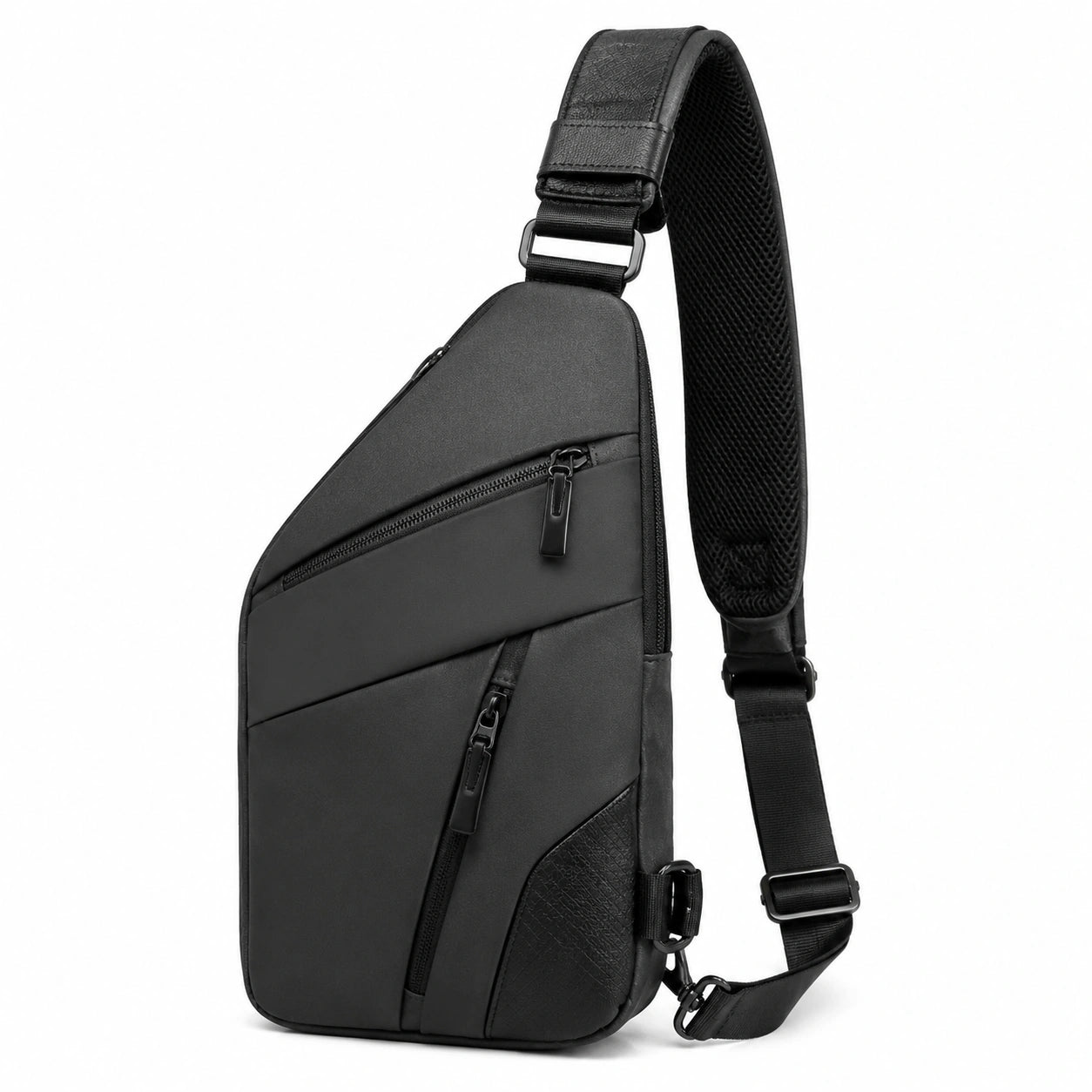 Sac bandoulière 18×8×32 cm en textile synthétique noir à poches zippées urbain