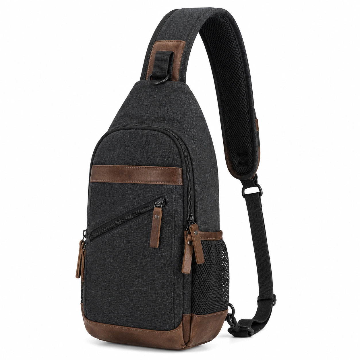 Sac bandoulière 18 x 10 x 32 cm textile noir marron rangement urbain