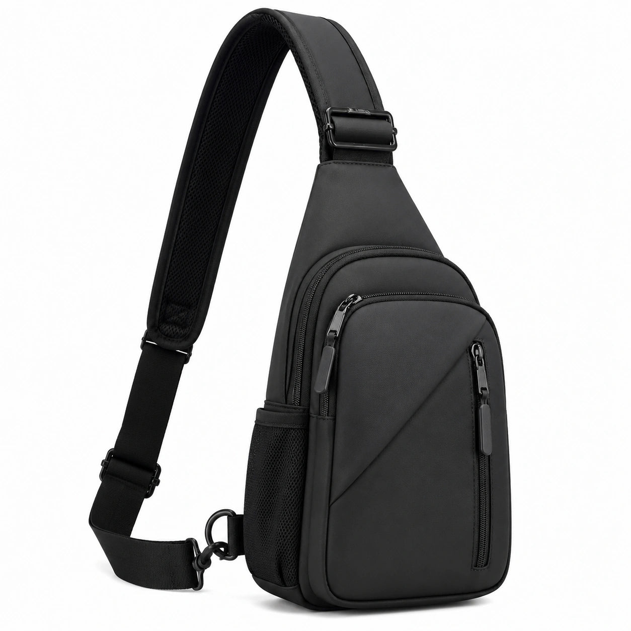 Sac bandoulière 18 x 8 x 31 cm noir en textile à poches zippées réglable