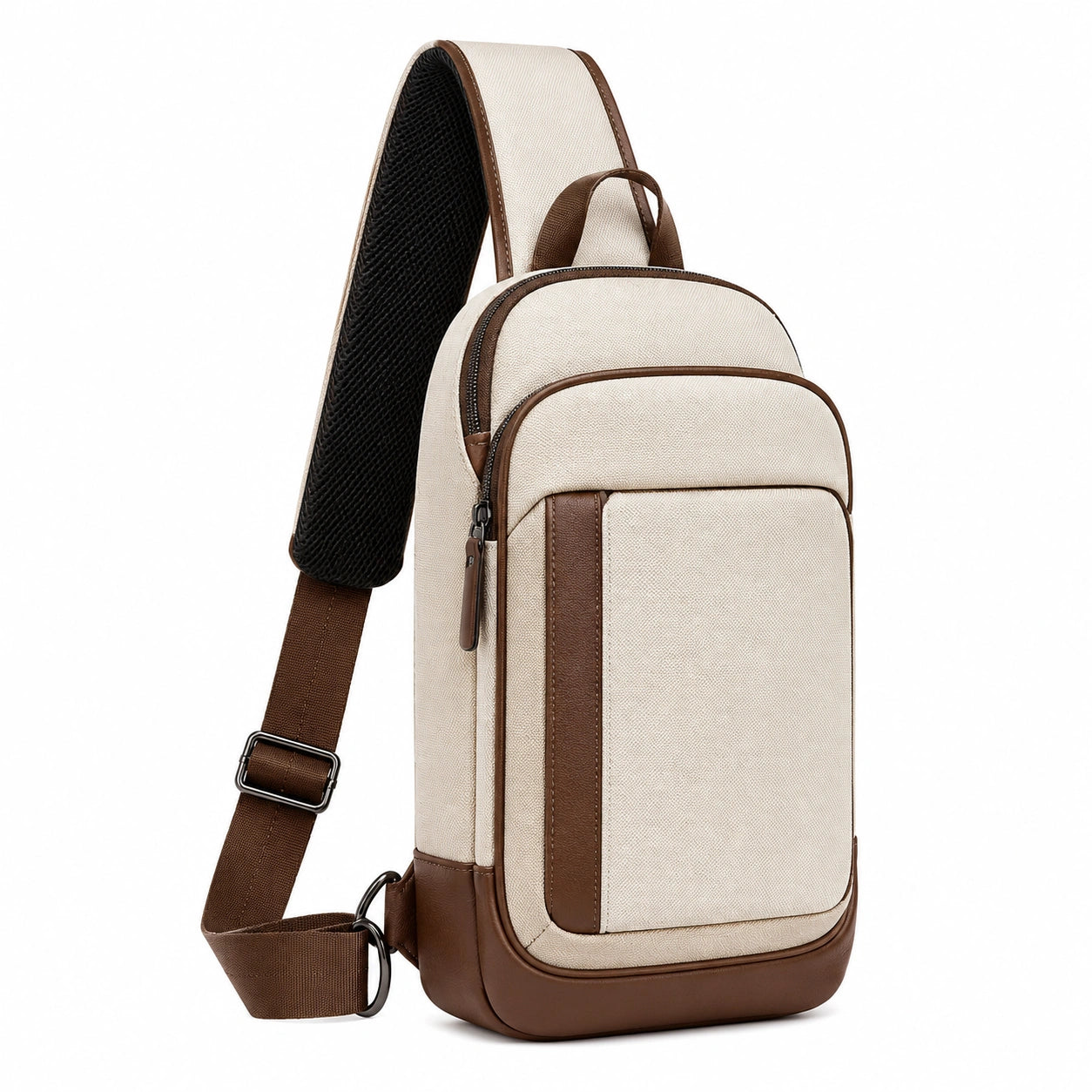 Sac bandoulière 18 × 8 × 32 cm en toile beige et brun style urbain à compartiments