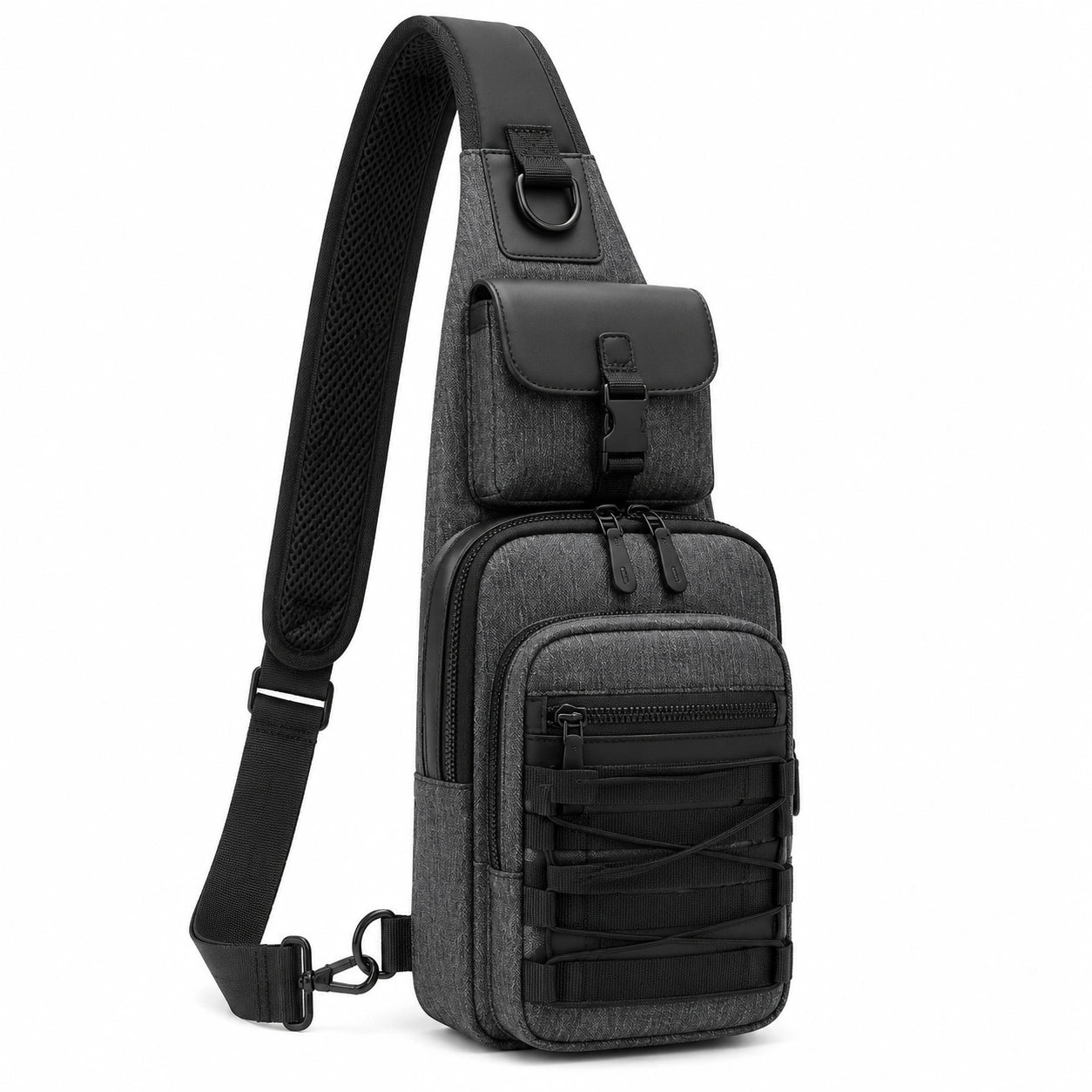 Sac bandoulière poitrine 18 × 8 × 32 cm textile gris noir rangement urbain
