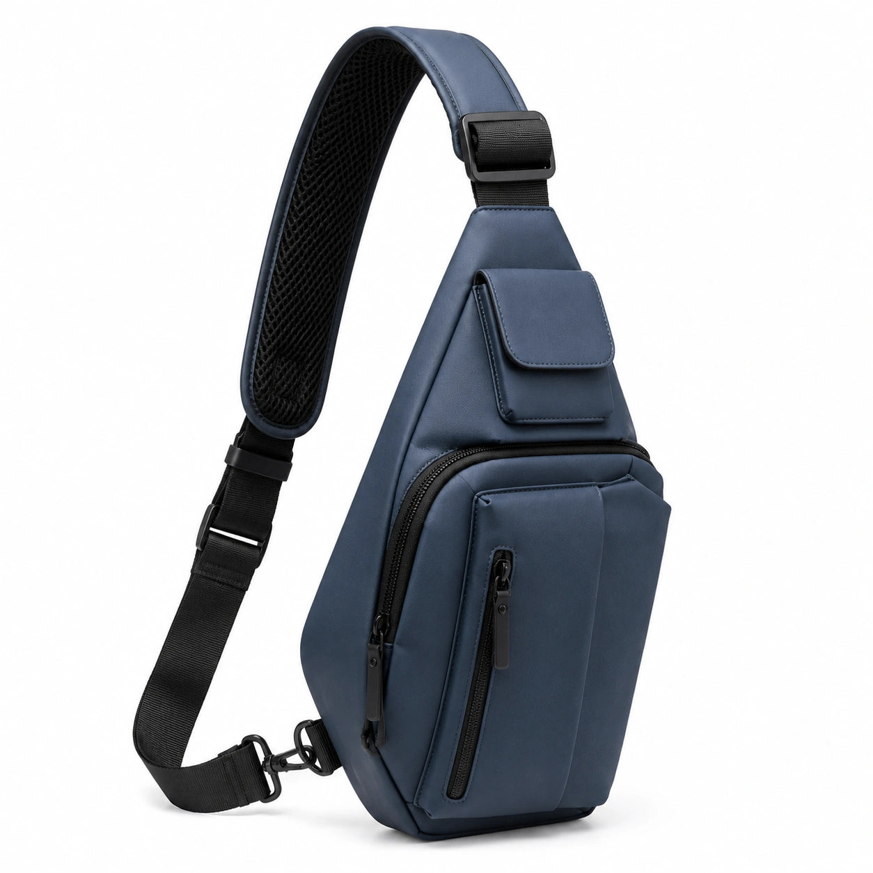 Sac bandoulière 31 x 8 x 19 cm bleu marine en similicuir avec poches zippées