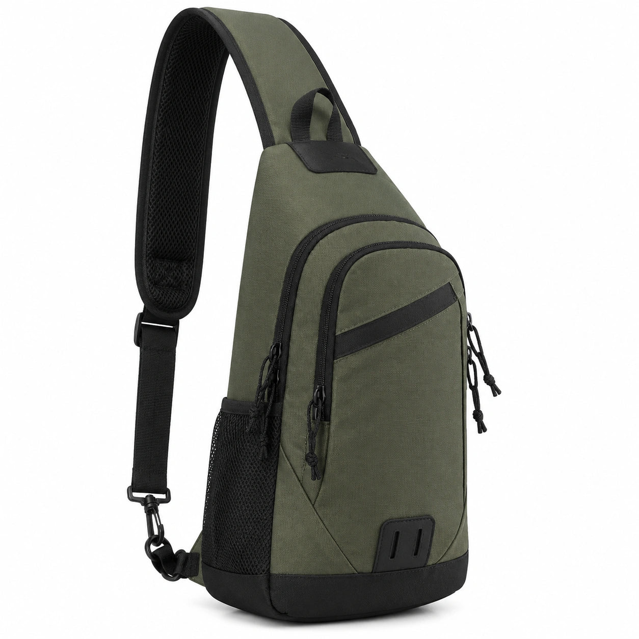 Sac à dos bandoulière 18 x 10 x 32 cm en textile synthétique vert kaki et noir à poches zippées