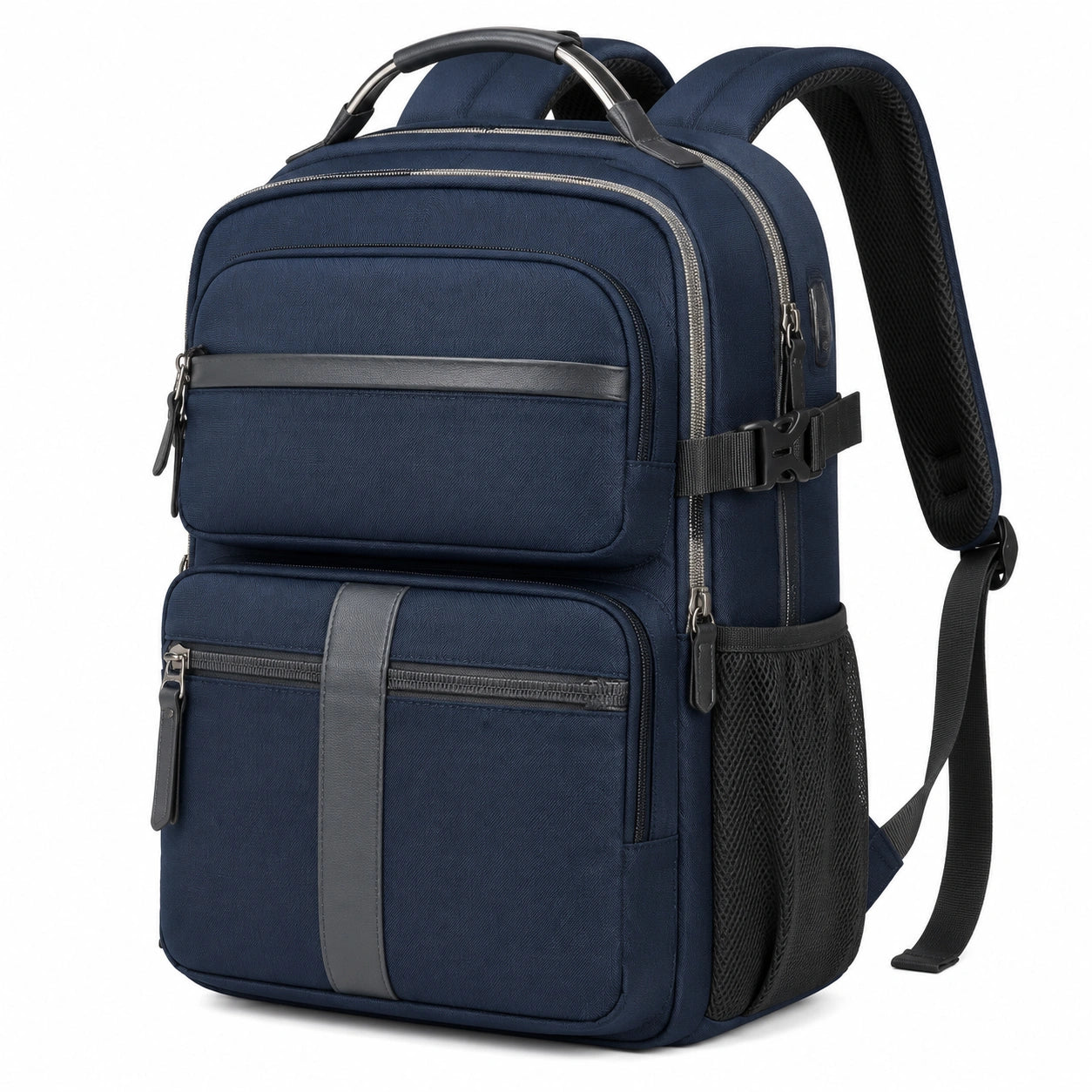 Sac à dos 32 × 18 × 46 cm en tissu bleu marine avec multiples compartiments pour travail et voyage
