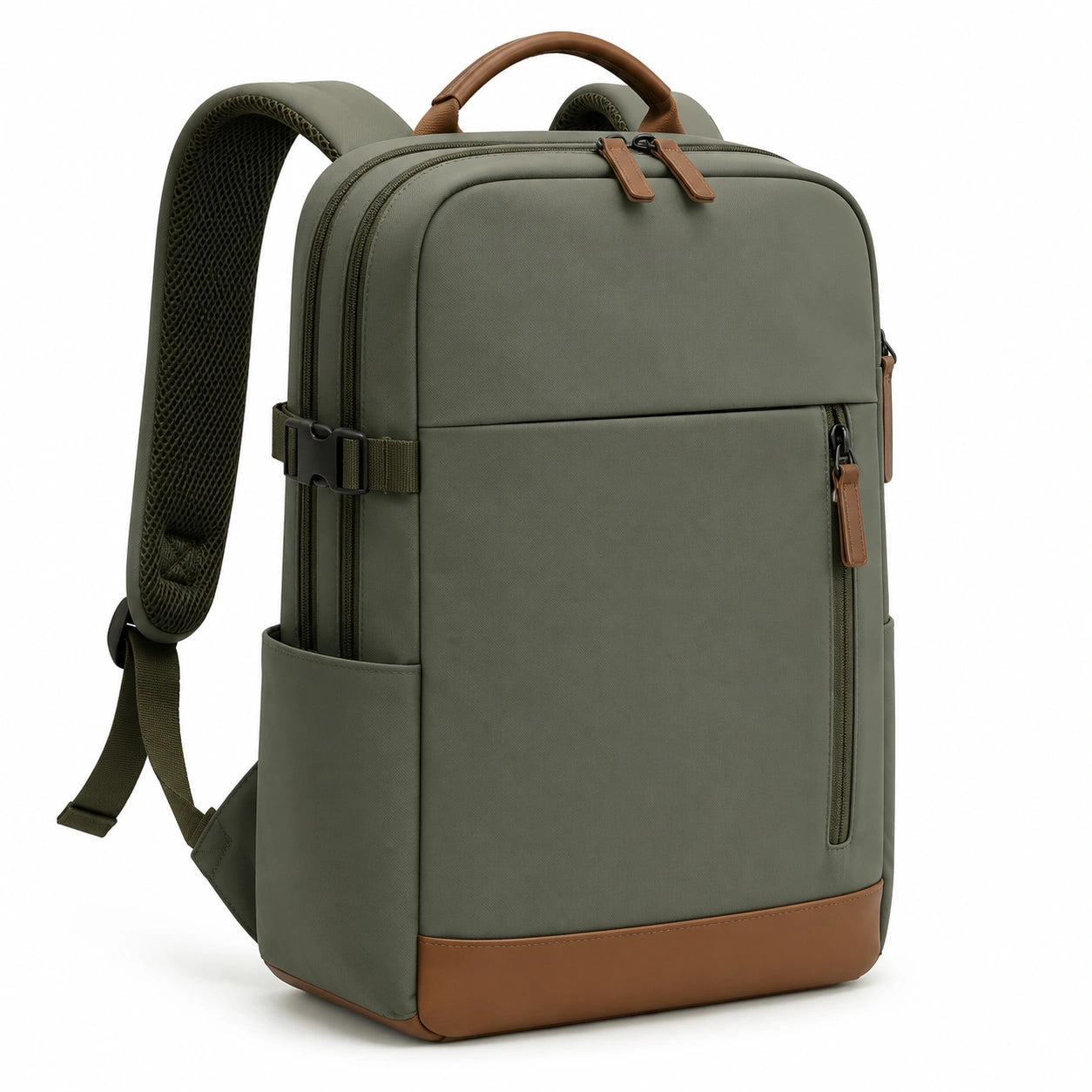 Sac à dos 30 × 15 × 45 cm kaki et marron en textile avec poignées style urbain