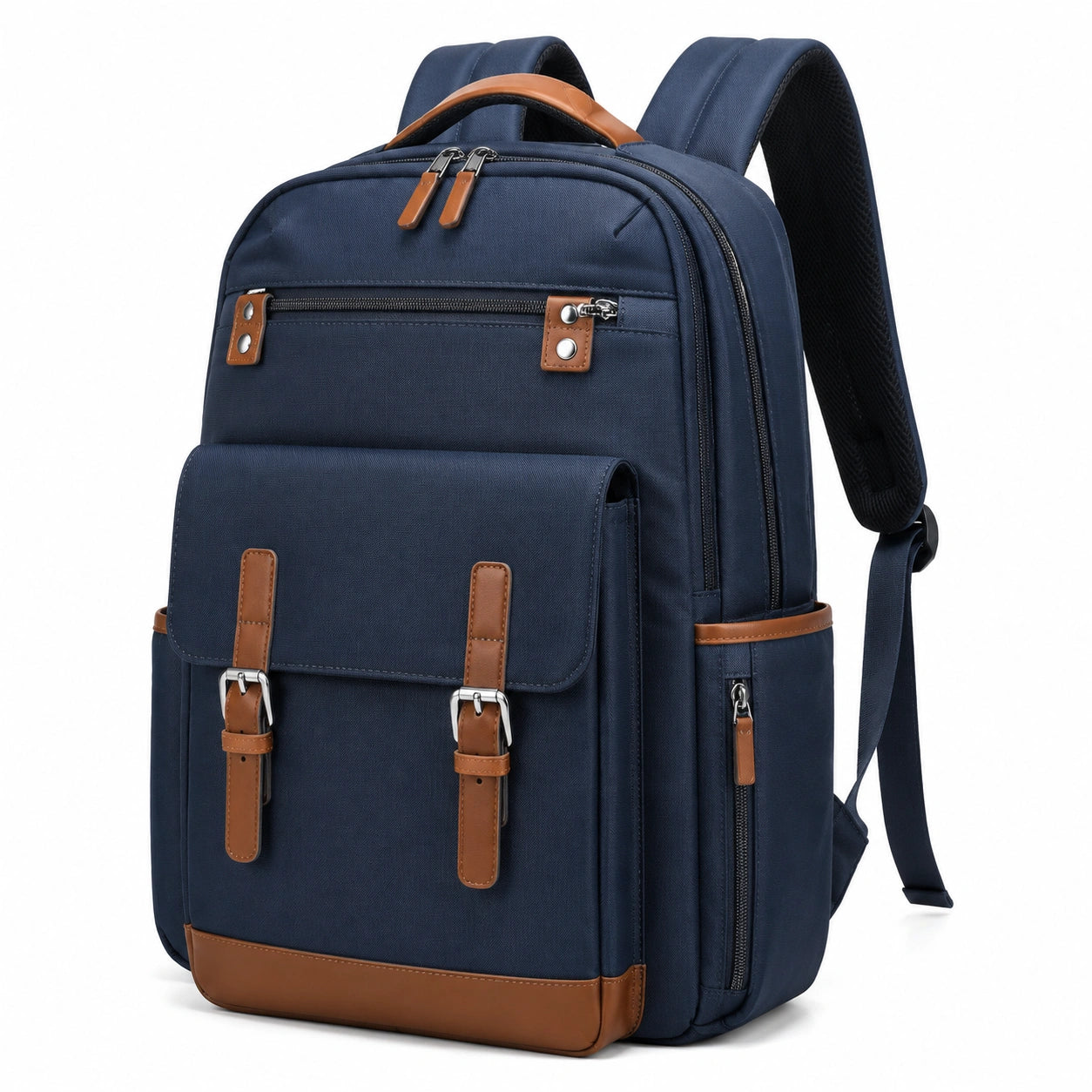 Sac à dos 32 x 18 x 45 cm en polyester bleu marine et marron pour ordinateur style urbain