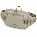 Sac banane 32 x 9 x 18 cm en tissu synthétique beige à multiples compartiments style utilitaire