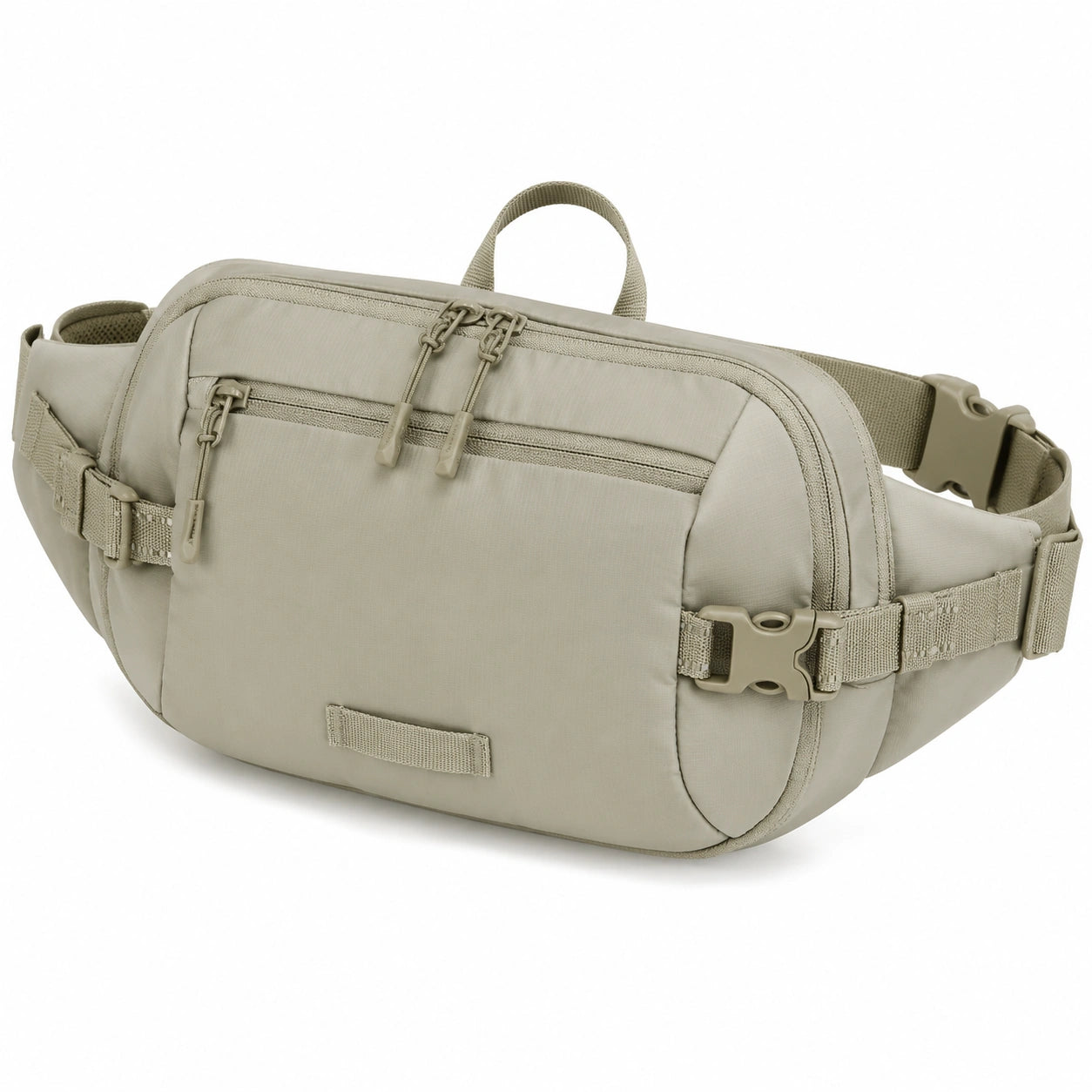 Sac banane 32 x 9 x 18 cm en tissu synthétique beige à multiples compartiments style utilitaire