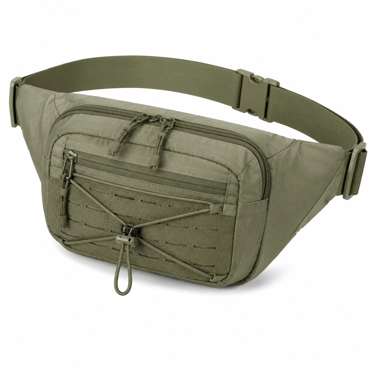 Sac banane 32 x 8 x 16 cm en tissu synthétique vert kaki style tactique à compartiments