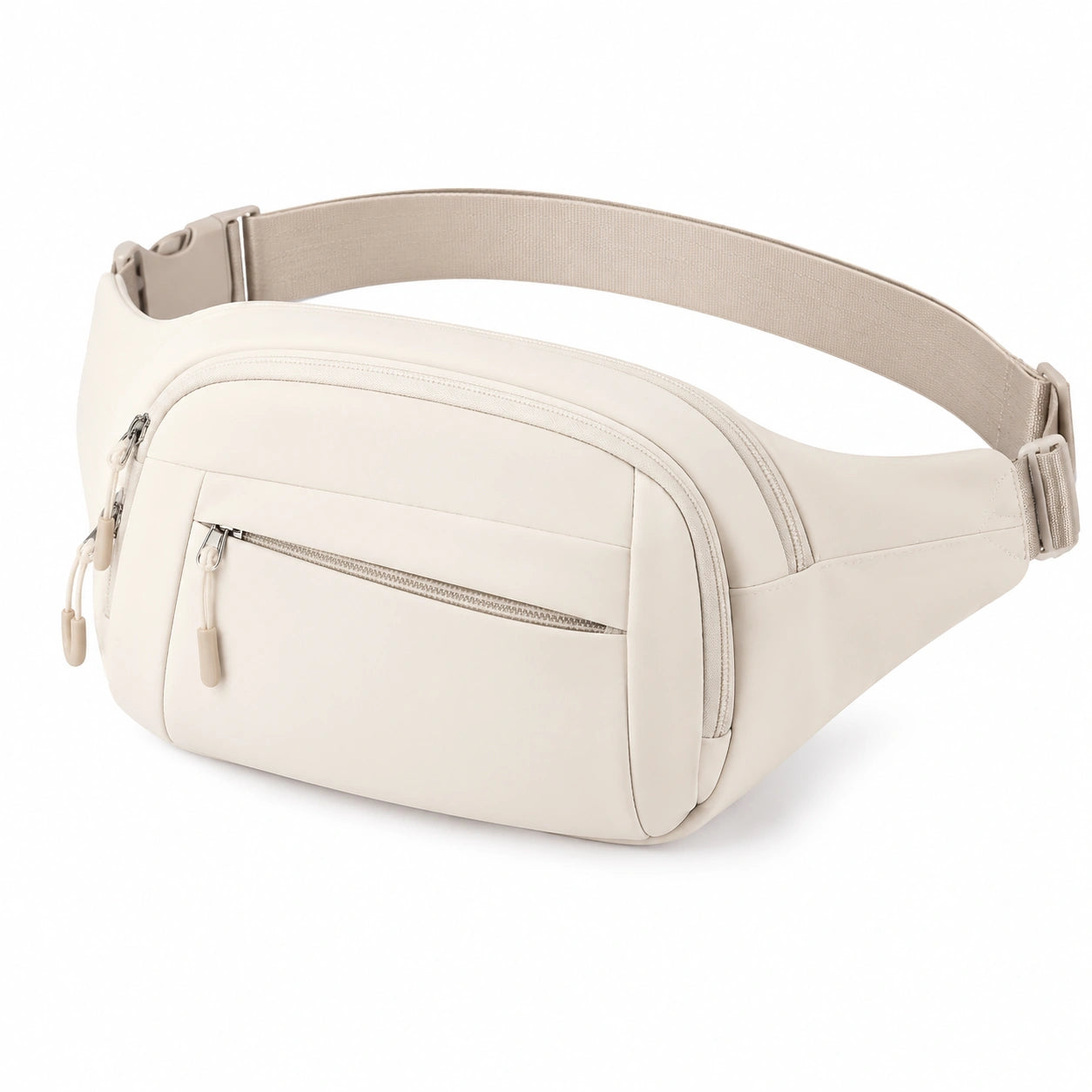 Sac banane 30 x 8 x 16 cm en matière synthétique beige à poches zippées style urbain