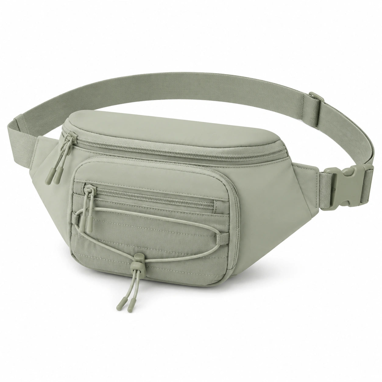 Sac banane 30 x 8 x 16 cm textile synthétique vert sauge rangement urbain à poches zippées