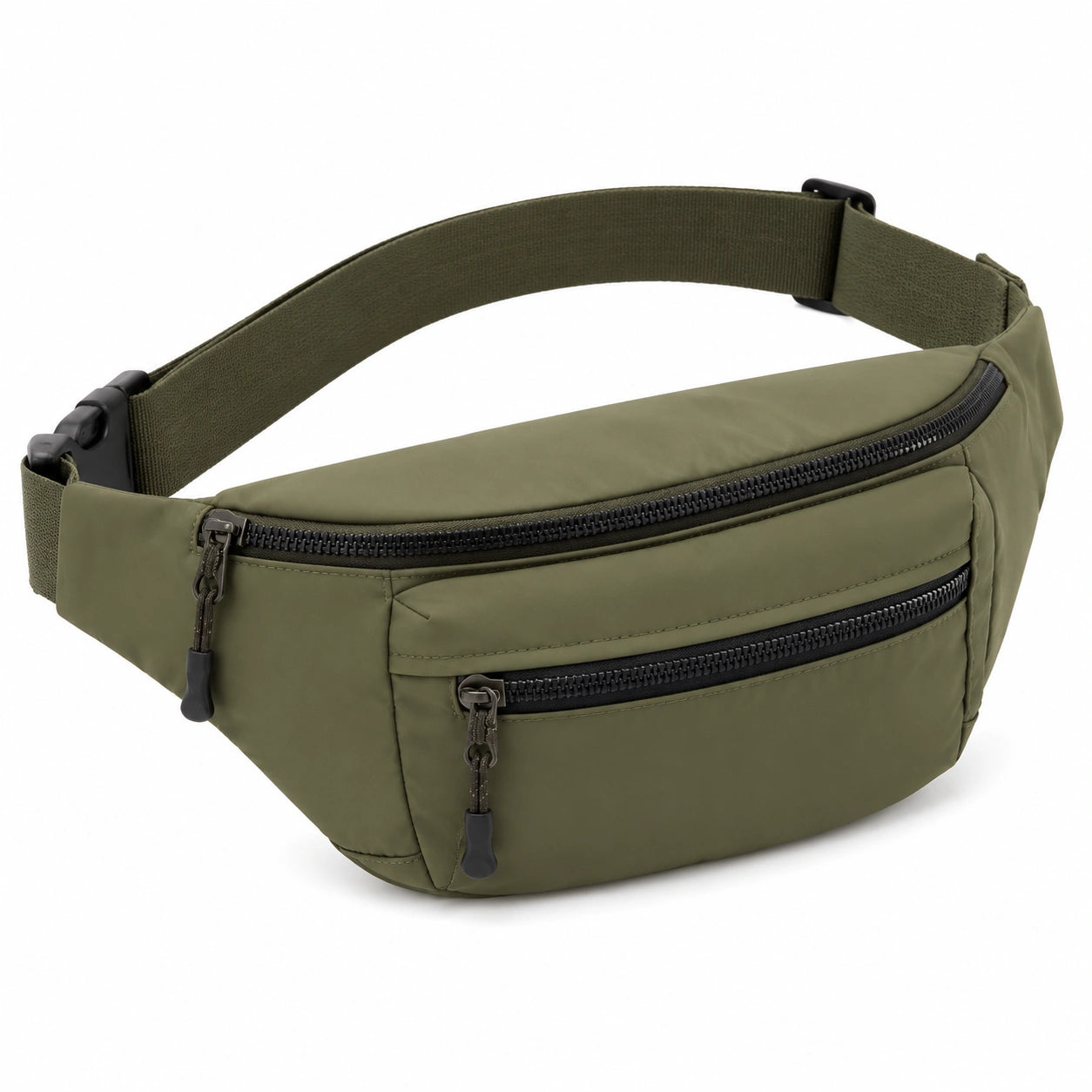 Sac banane 30 x 8 x 15 cm en tissu synthétique vert kaki à poches zippées