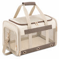 Sac de transport pour animal 45 x 28 x 30 cm en tissu et maille beige/marron avec bandoulière