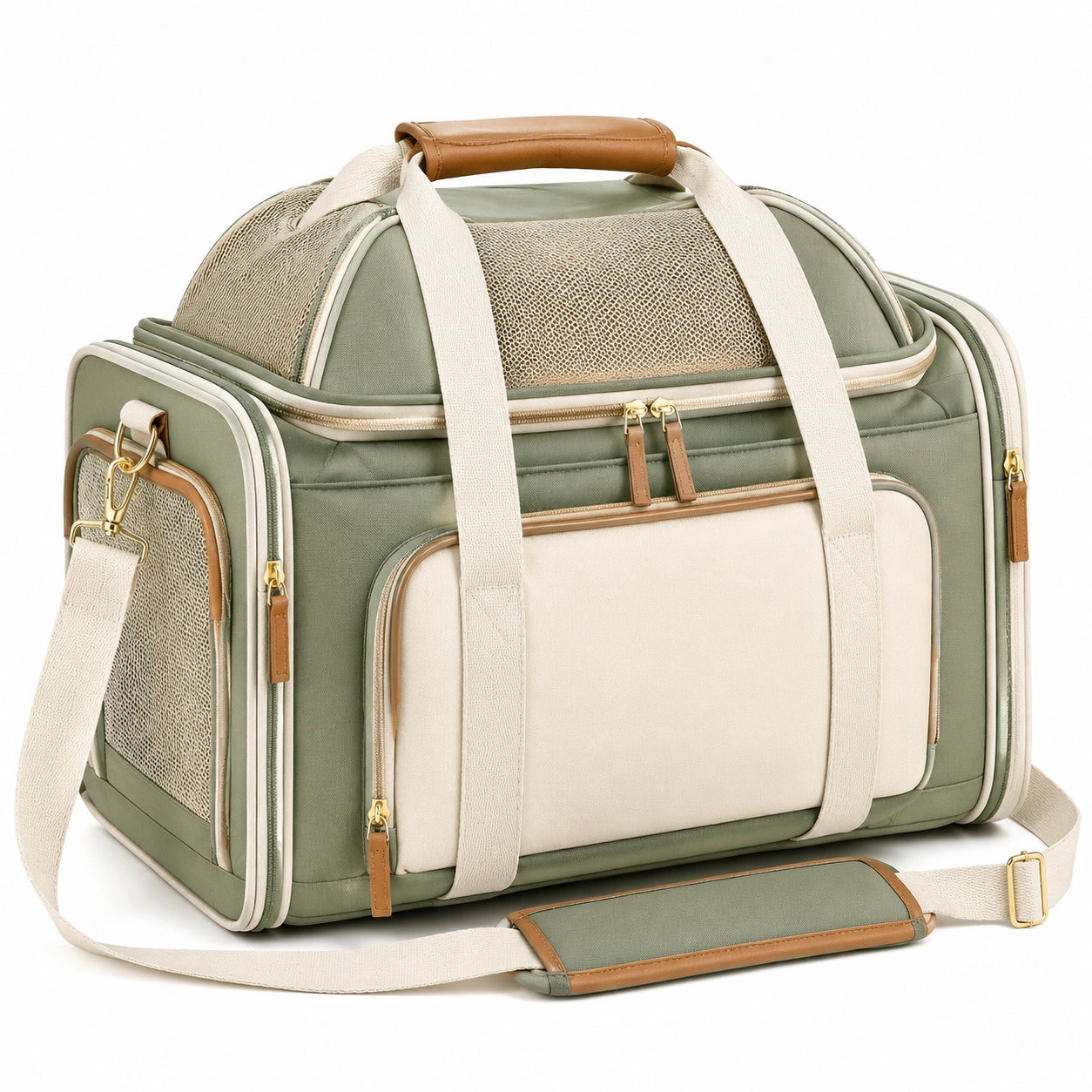 Sac de transport pour animal 45 × 28 × 30 cm textile vert sauge ventilé