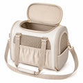 Sac de transport pour animal 45 x 28 x 30 cm beige en tissu avec panneaux en maille bandoulière réglable