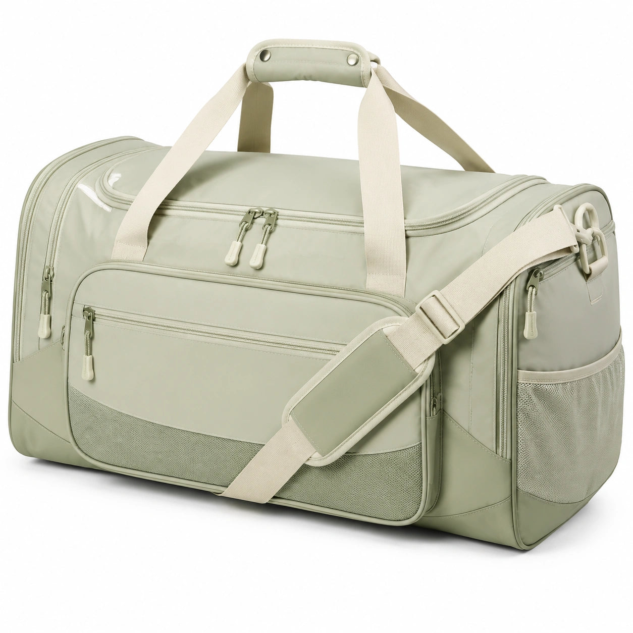 Sac de voyage 50 x 25 x 28 cm vert sauge en textile synthétique à compartiments multiples