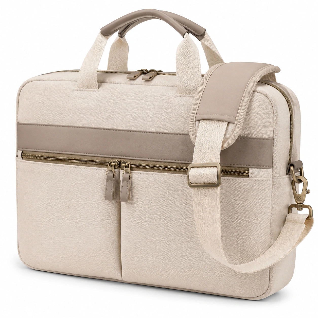 Sacoche ordinateur 42 x 10 x 30 cm en textile beige style urbain avec bandoulière réglable