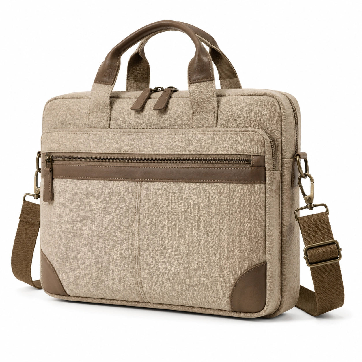 Sacoche ordinateur 40 x 10 x 30 cm en toile beige marron avec bandoulière pour travail