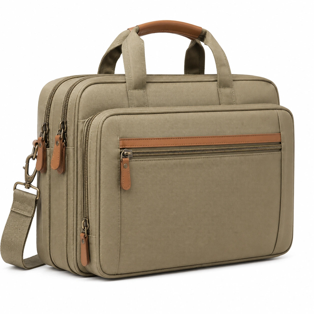 Sacoche ordinateur 40 cm x 10 cm x 30 cm en toile beige et marron à bandoulière
